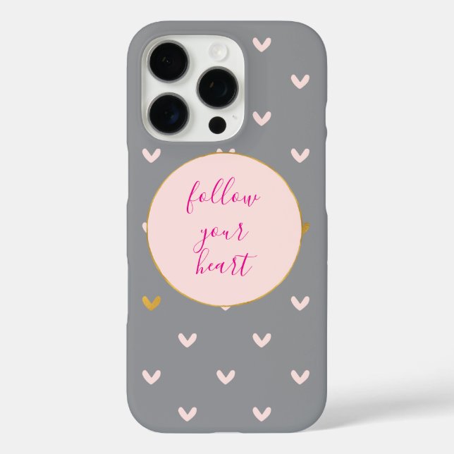 Schwarzes Rosa Grau Gold Herzen Case-Mate iPhone Hülle (Rückseite)