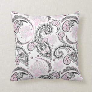 Schwarzes rosa Paisley-Muster-dekoratives Kissen