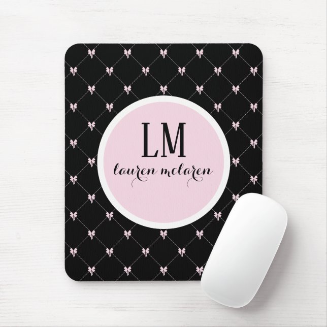 Schwarzes & Rosa Schleifen-Monogramm Mousepad (Mit Mouse)