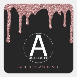Schwarzes Rose-Gold-Glitter-Tropfen-Geschäftslogo Quadratischer Aufkleber