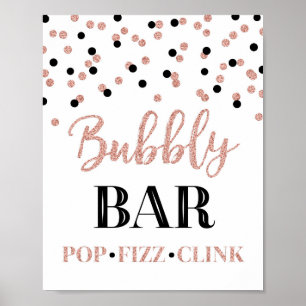 Schwarzes Roségold-Konfetti-Schild für die Bar Poster