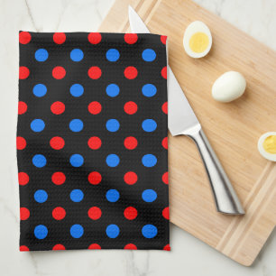 Schwarzes Rot Blau Punkte Design Geschirrtuch