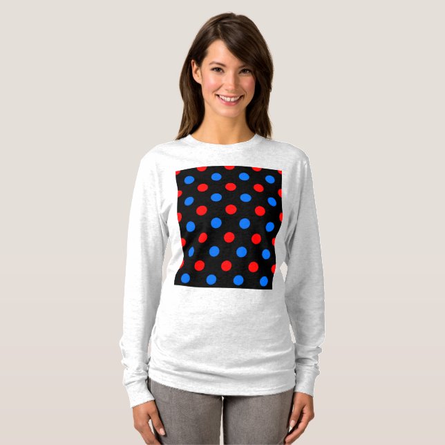 Schwarzes Rot Blau Punkte Design  T-Shirt (Vorne ganz)