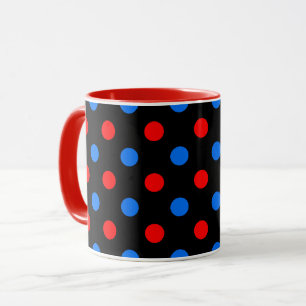 Schwarzes Rot Blau Punkte Design Tasse