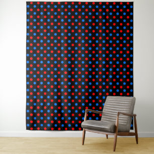 Schwarzes Rot Blau Punkte Design Wandteppich