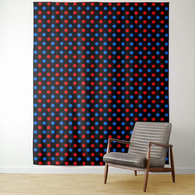 Schwarzes Rot Blau Punkte Design  Wandteppich (Beispiel)