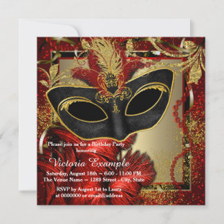 Schwarzes Rot-Gold-Masquerade-Party Einladung