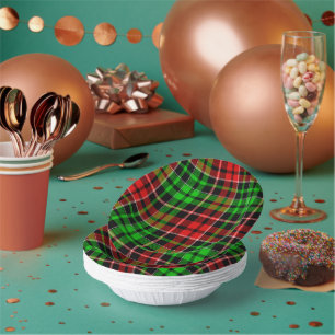Schwarzes Rot Grün Kariertes Tartan Design Pappteller
