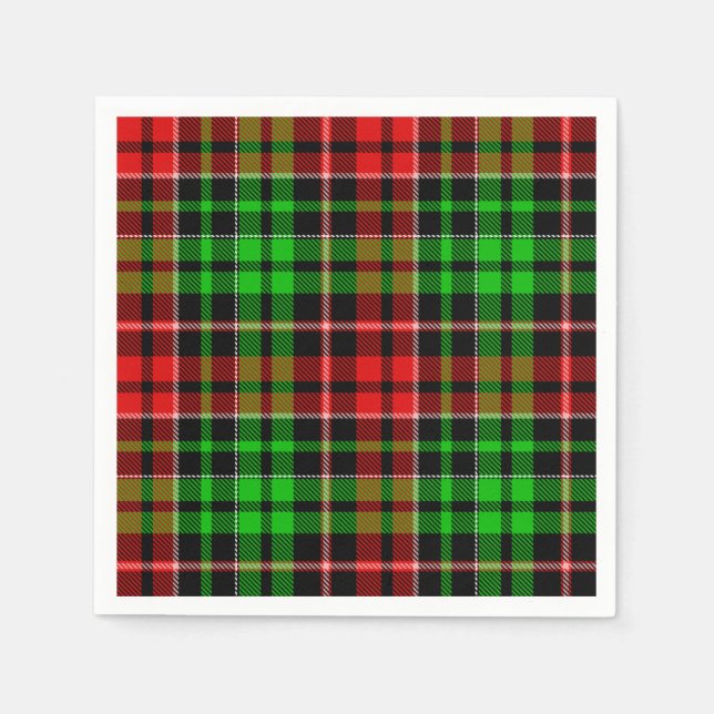 Schwarzes Rot Grün Kariertes Tartan Design  Serviette (Vorderseite)