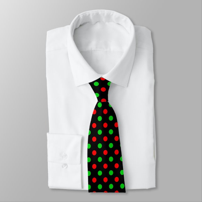 Schwarzes Rot Grün Polka Punkte Design  Krawatte (Gebunden)