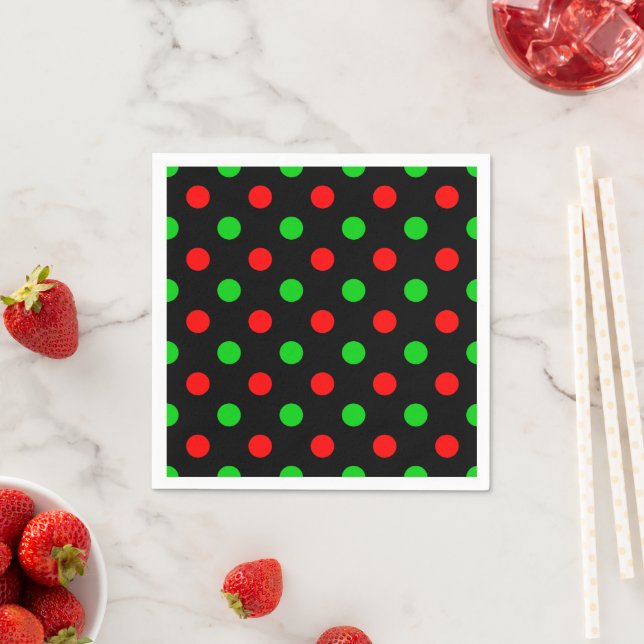 Schwarzes Rot Grün Polka Punkte Design  Serviette (Beispiel)