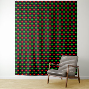 Schwarzes Rot Grün Polka Punkte Design Wandteppich