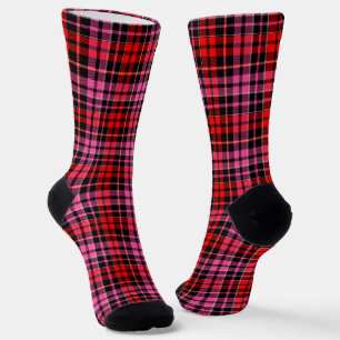 Schwarzes Rot Pink Kariertes Tartan Design Socken