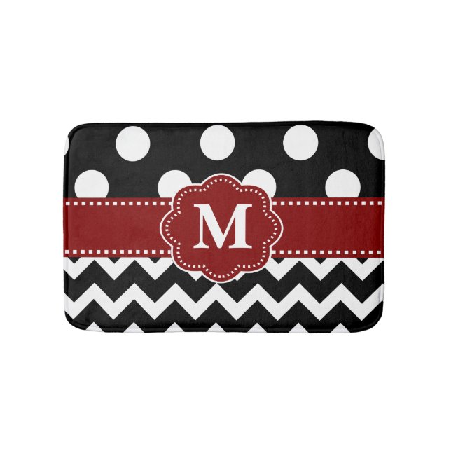 Schwarzes Rot punktiert Monogramm-Badematte Badematte (Vorderseite)
