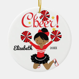Schwarzes & rotes afroamerikanisches Cheerleader-O Keramikornament