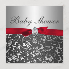 Schwarzes rotes Band-Silber blühen Baby-Dusche Einladung