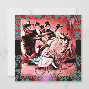 SCHWARZES, ROTES BLAU BICYCLE WEDD DAMASK MONOGRAM EINLADUNG