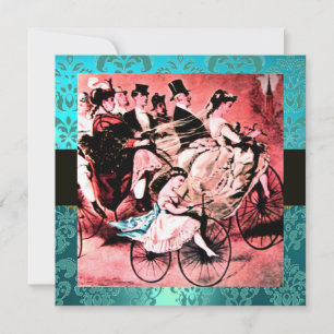 SCHWARZES, ROTES BLAU BICYCLE WEDD DAMASK MONOGRAM EINLADUNG