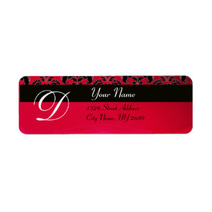 SCHWARZES ROTES BURGUNDY DAMASK-MONOGRAMM