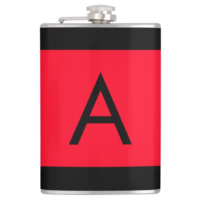 Schwarzes rotes Monogramm Anfangsbuchstabe modern  Flachmann (Vorderseite)