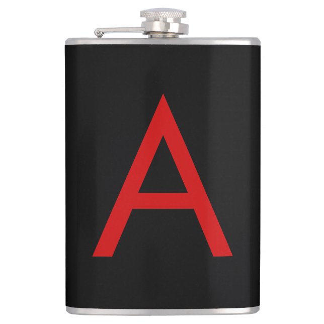 Schwarzes rotes Monogramm Anfangsbuchstabe modern  Flachmann (Vorderseite)