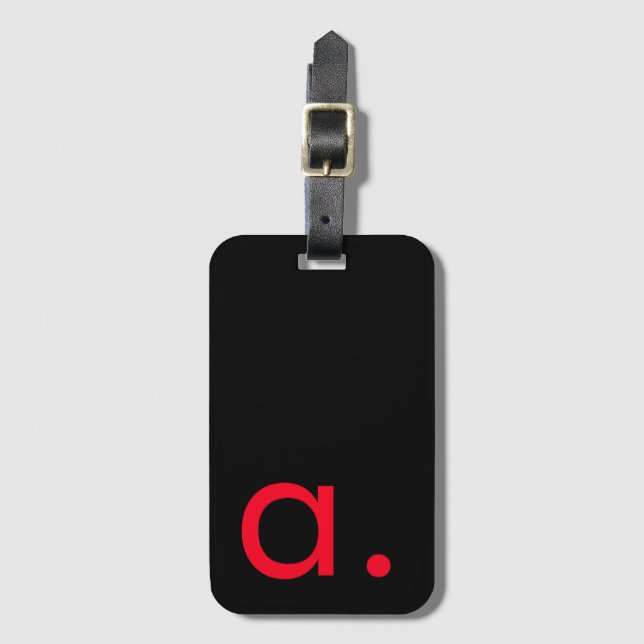 Schwarzes rotes Monogramm Anfangsbuchstabe modern  Gepäckanhänger (Vorderseite Vertikal)