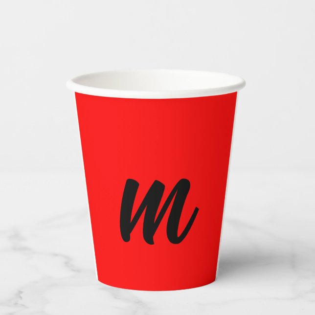 Schwarzes rotes Monogramm Anfangsbuchstabe modern  Pappbecher (Vorderseite)