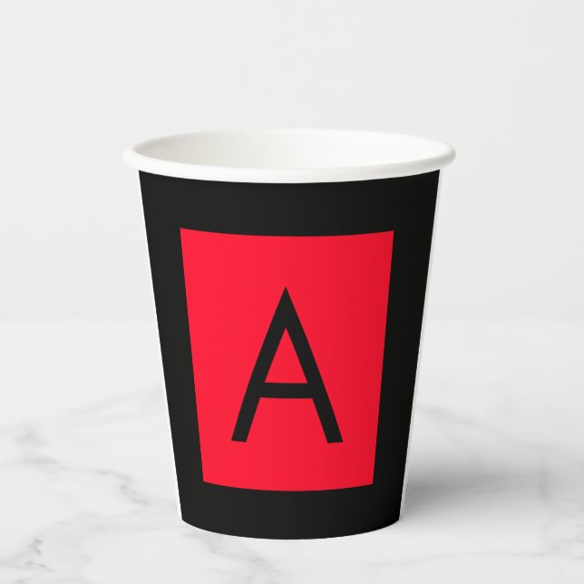 Schwarzes rotes Monogramm Anfangsbuchstabe Modern  Pappbecher (Vorderseite)