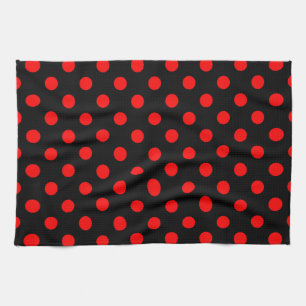 Schwarzes rotes Polka-Punkte-Design Geschirrtuch