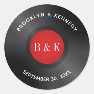 Schwarzes rotes Rock And Roll Monogramm Name Vinyl Runder Aufkleber