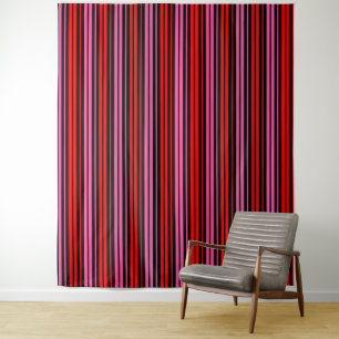 Schwarzes rotes rosa vertikales Streifendesign Kla Wandteppich