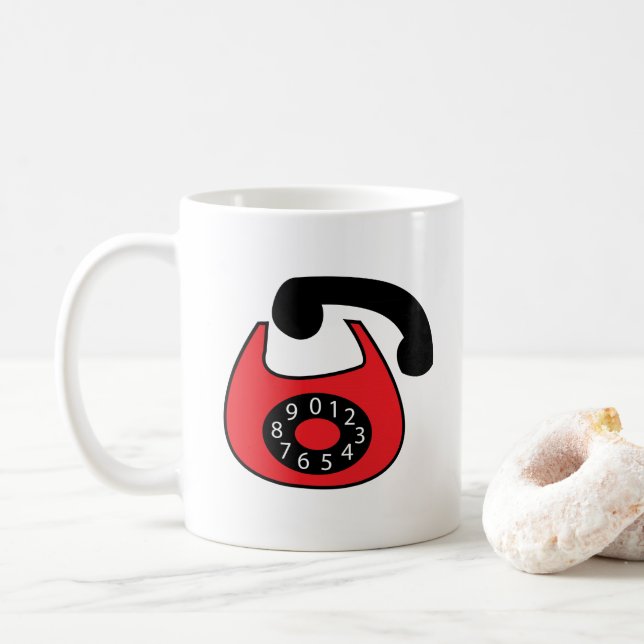 Schwarzes Rotes Telefon Altes Telefon Kaffeetasse (Mit Donut)