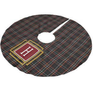Schwarzes rotes und gelbes Tartan-Monogramm Polyester Weihnachtsbaumdecke