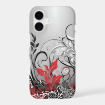 Schwarzes rotes und weißes Blattwirbel iPhone 17 H