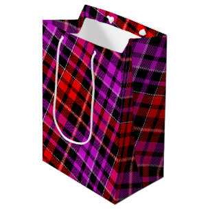 Schwarzes rotes violettes Karo-Tartan-Design  Mittlere Geschenktüte