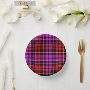 Schwarzes rotes violettes Karo-Tartan-Design Pappteller