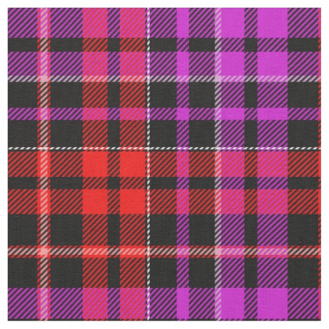 Schwarzes rotes violettes Karo-Tartan-Design  Stoff (Nahaufnahme)