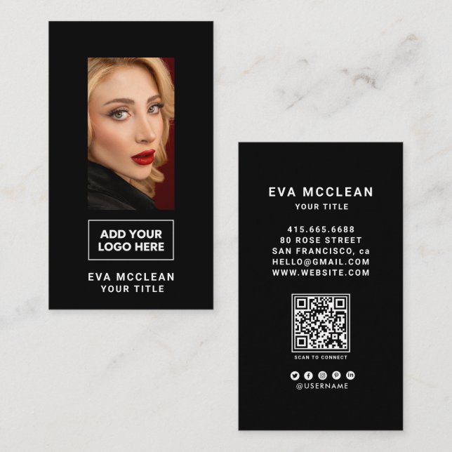 Schwarzes rundes benutzerdefiniertes Logo QR-Code  Visitenkarte (Vorne/Hinten)