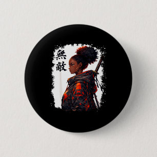 Schwarzes Samurai-Mädchen Anime Krieger Afro Afrik Button