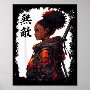 Schwarzes Samurai-Mädchen Anime-Krieger Afro Afrik Poster