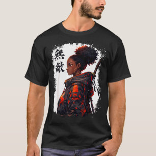 Schwarzes Samurai-Mädchen Anime Krieger Afro Afrik T-Shirt