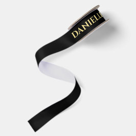 Schwarzes Satinband mit goldener Namensprägung zum