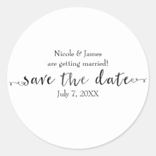Schwarzes Save-the-Date-Skript individuell angepas Runder Aufkleber