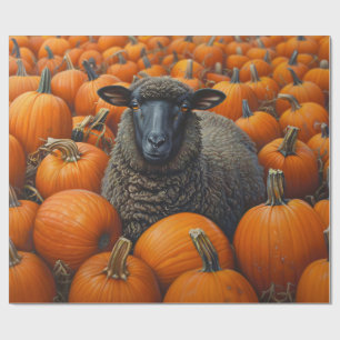 Schwarzes-Schaf-Herbst-Kürbisfeld-Decoupage Geschenkpapier