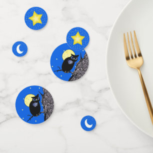 Schwarzes Schaf in Baumgelben Sternen Mond Blau Konfetti