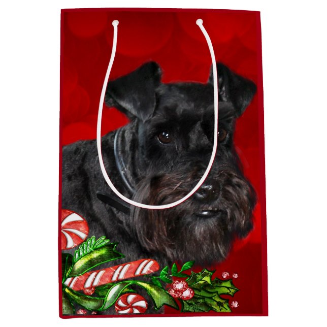 Schwarzes Schnauzer-Weihnachten Mittlere Geschenktüte (Vorderseite)