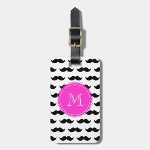 Schwarzes Schnurrbart-Muster, Pink-Monogramm Gepäckanhänger