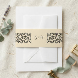 Schwarzes Schriftrolle-Monogramm Elegante Einladun Einladungsbanderole