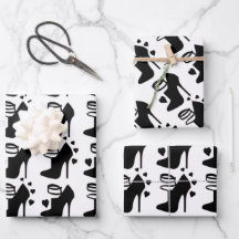 Schwarzes Schuhwrapping Papier Flachblatt Set von 