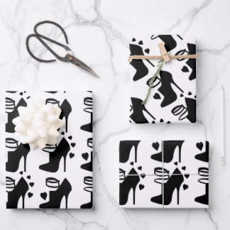 Schwarzes Schuhwrapping Papier Flachblatt Set von 